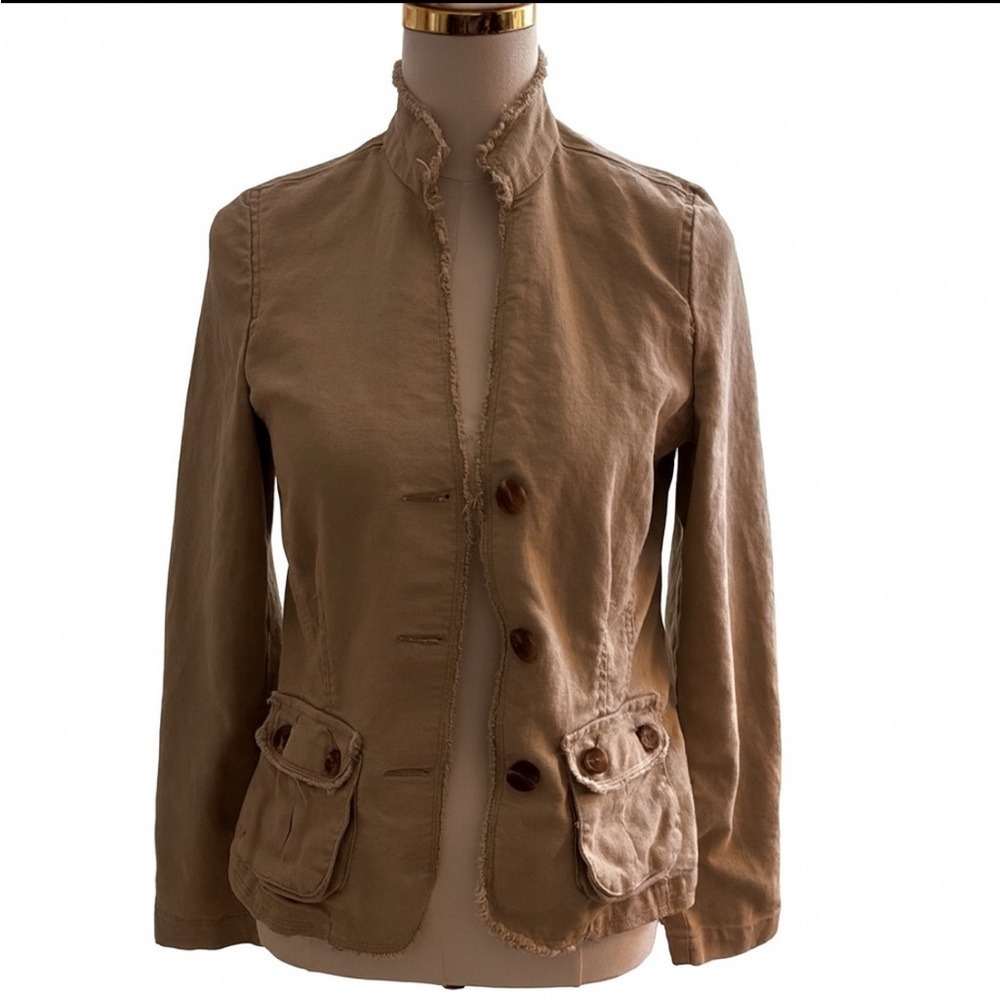 Old Navy Khaki Linen Cotton Utility Jacket Small Safari Chic Old Money Prep